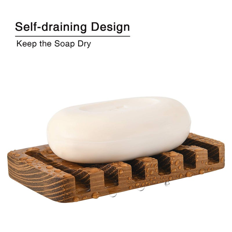 SUBEKYU Wooden Soap Dishes for Bathroom/Shower, Bar Soap Holder with Self Draining Tray, Natural Waterfall Drain Soap Saver, Teak (2P) - Image 2